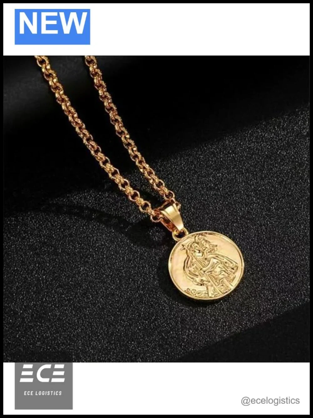 Gold Plated St Christopher Pendant Necklace, 4mm 22in Chain, Unisex Gift